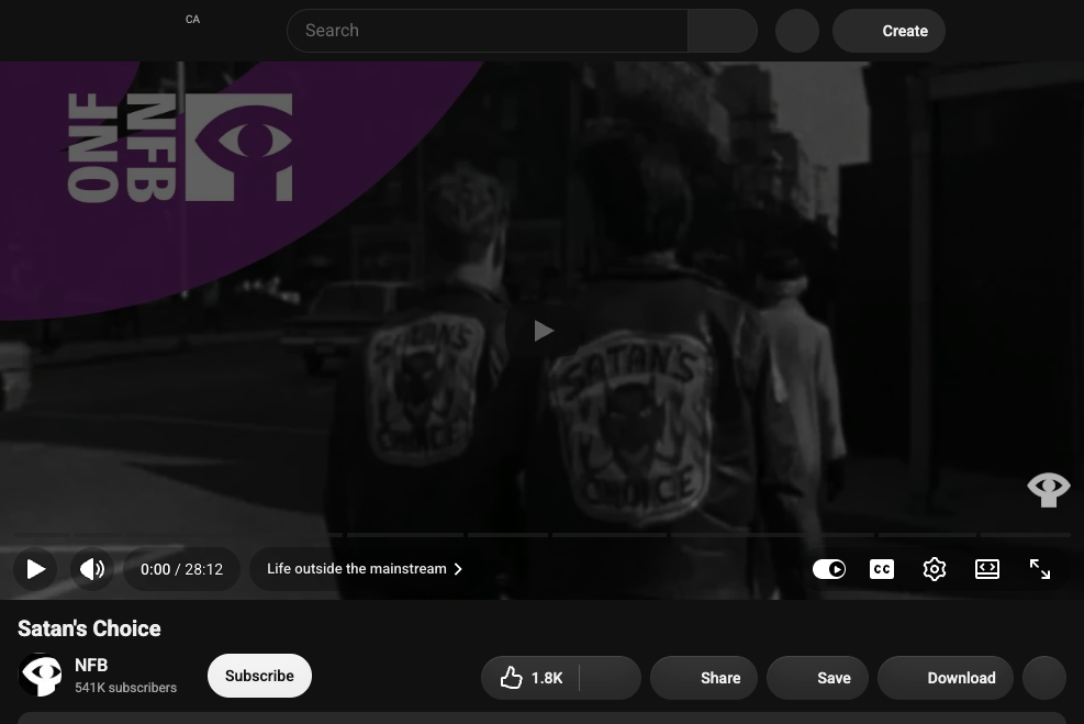 Screenshot of Satan’s Choice on the NFB’s official YouTube channel.