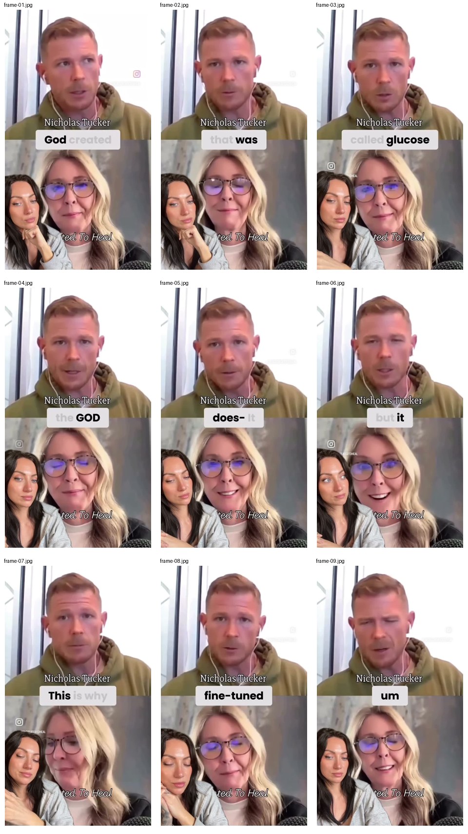 Frame contact sheet from bee pollen Instagram Reel